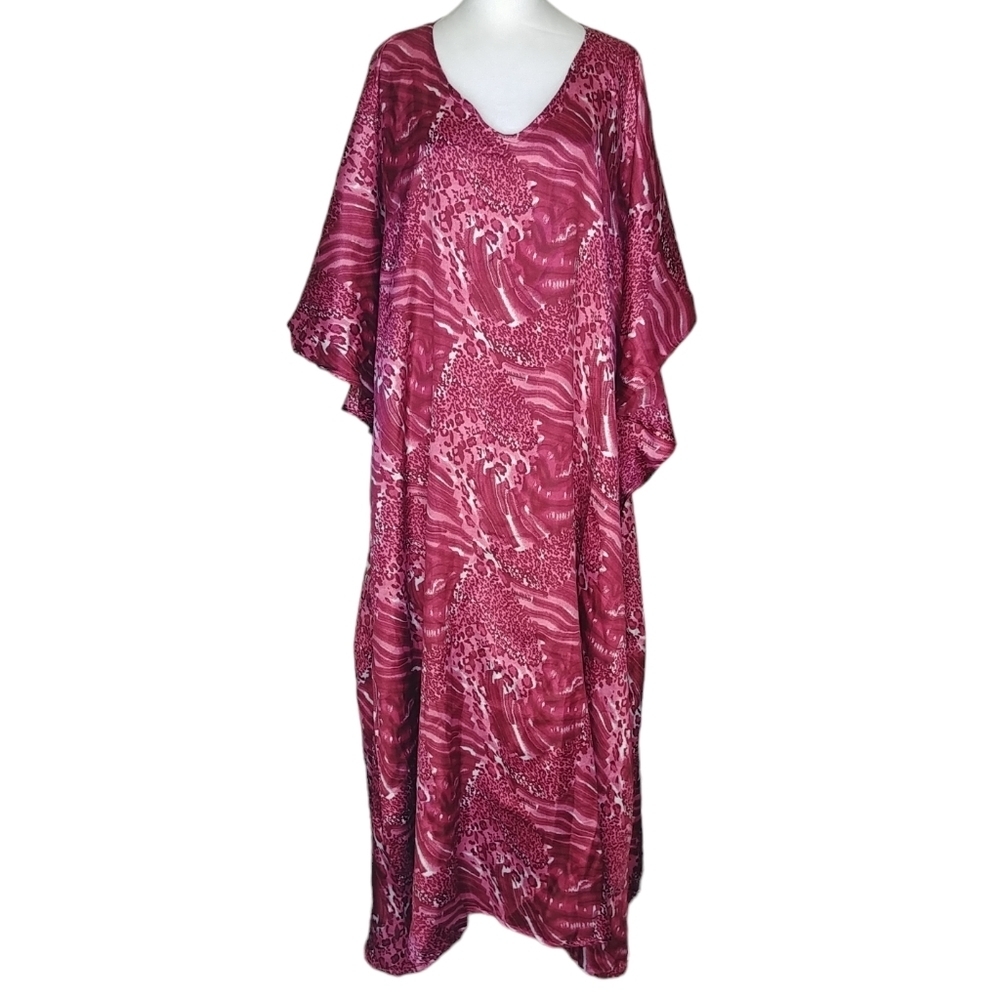 ASHRO Caftan-Style Mumu Dress Size XL-3X Pink &‎ White Overall Pattern